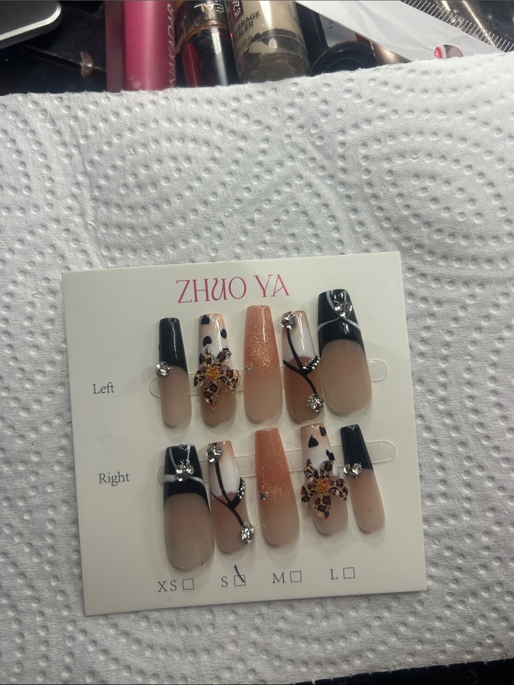 Black & Nude Floral Press-On Nail Set